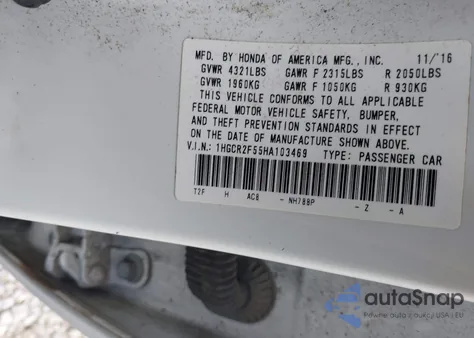 2017 Honda Accord Sport из США, поврежденный, VIN 1HGCR2F55HA103469